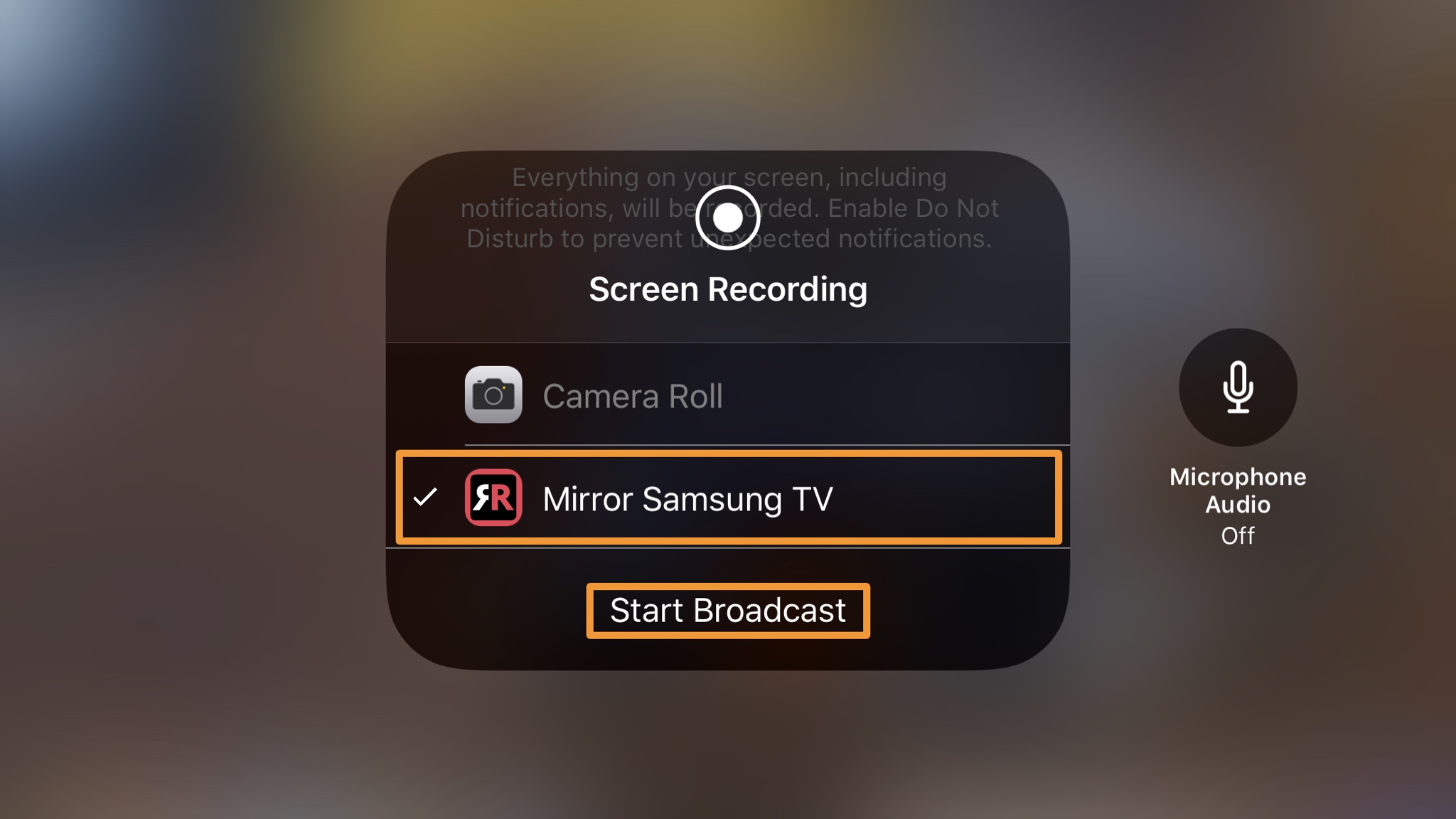 select Samsung TV Mirror option