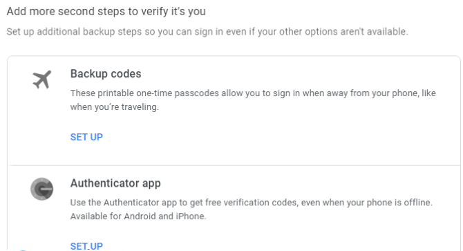 Google Authentication Code Settings