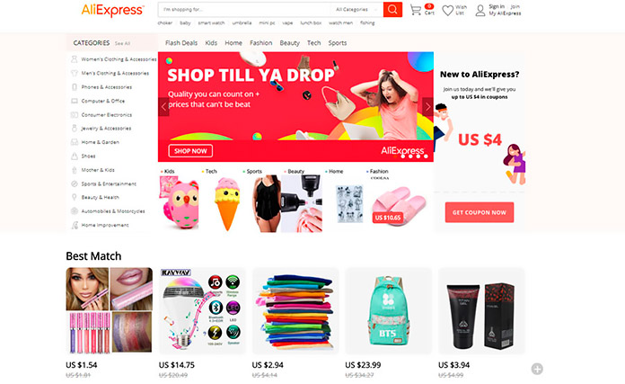 AliExpress Chinese e-commerce site
