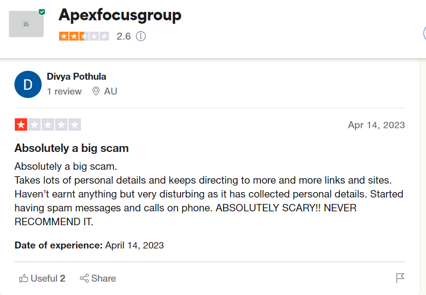 Another Apex Focus review on Trustpilot.com