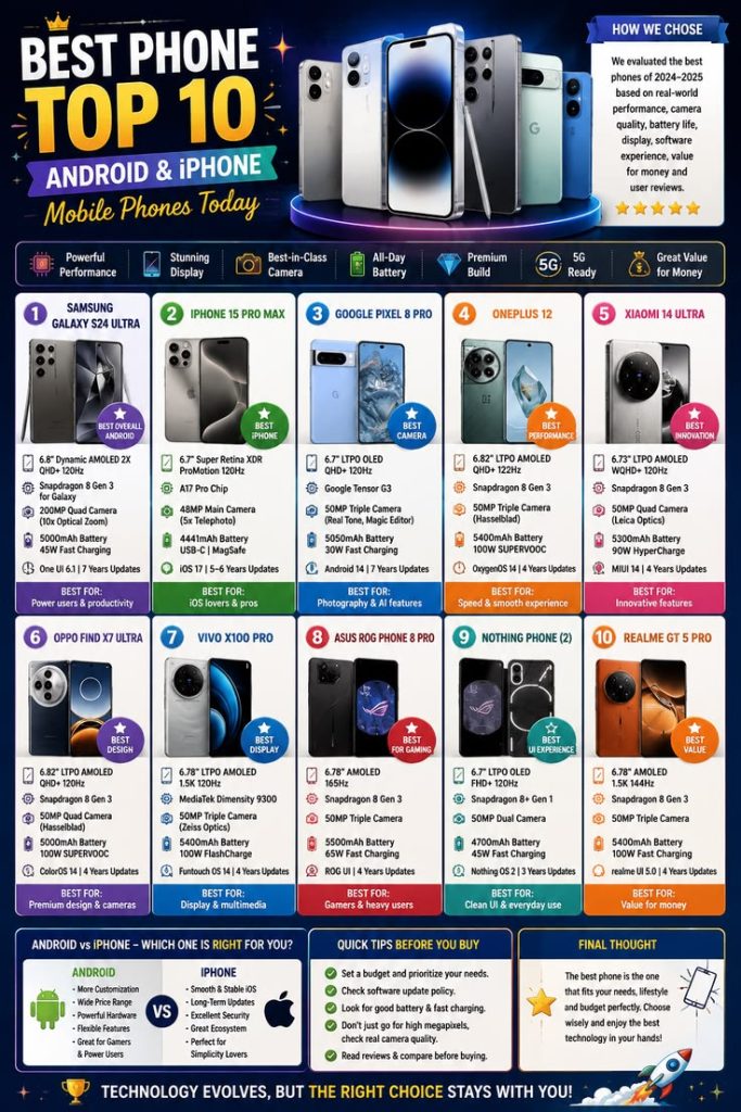 Top 10 Android & iPhone Mobile Phones Today Infographic